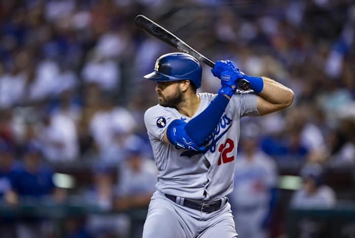 Los Angeles Dodgers OF Joey Gallo hitting